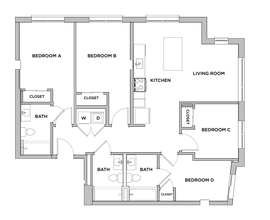 D1-M - 4x3 Primary Bedroom Shared Bathroom floor plan